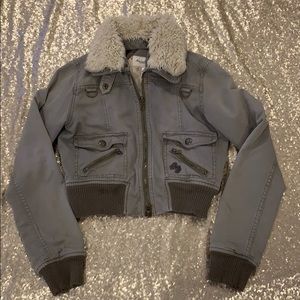 A&F Bomber Jacket With Removable Sheepskin Collar